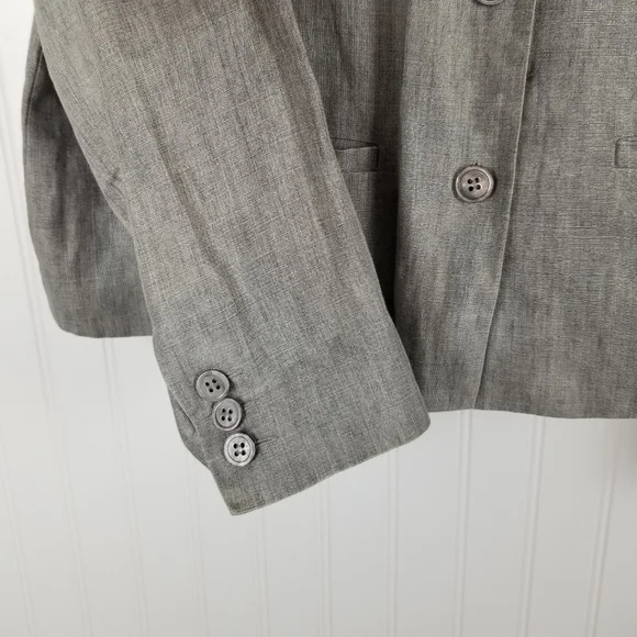 Garnet Hill Womens Linen Five Button Blazer Size 10 Gray Office Business Nuetral - Picture 4 of 7